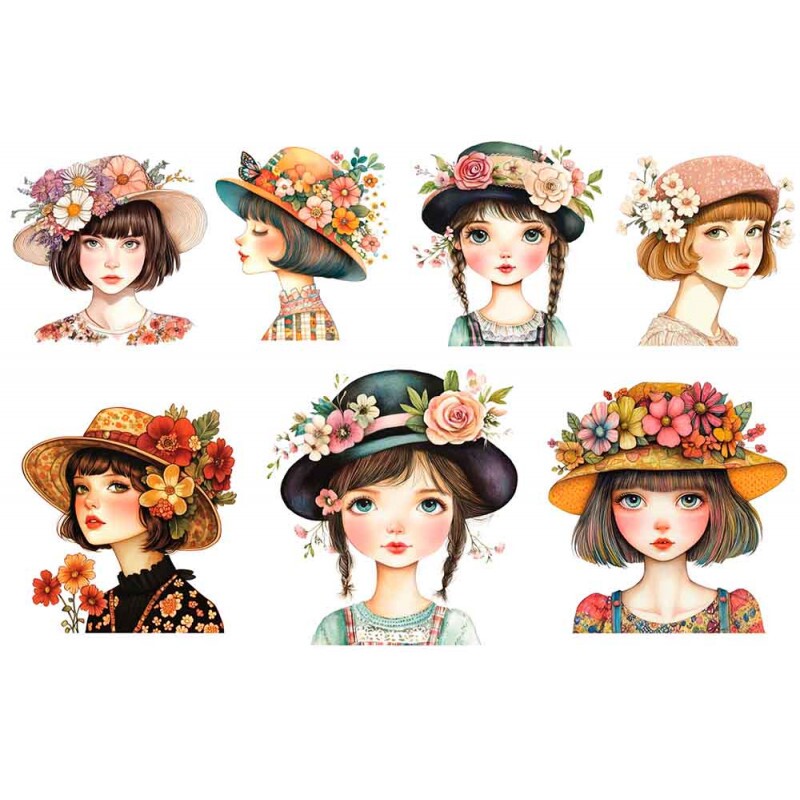ESTAMPA FÁCIL - MENINAS VINTAGE COM CHAPÉU