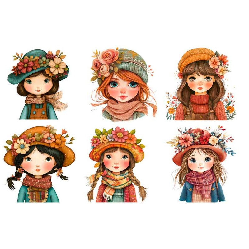 ESTAMPA FÁCIL - MENINAS COM CHAPÉU E FLORES