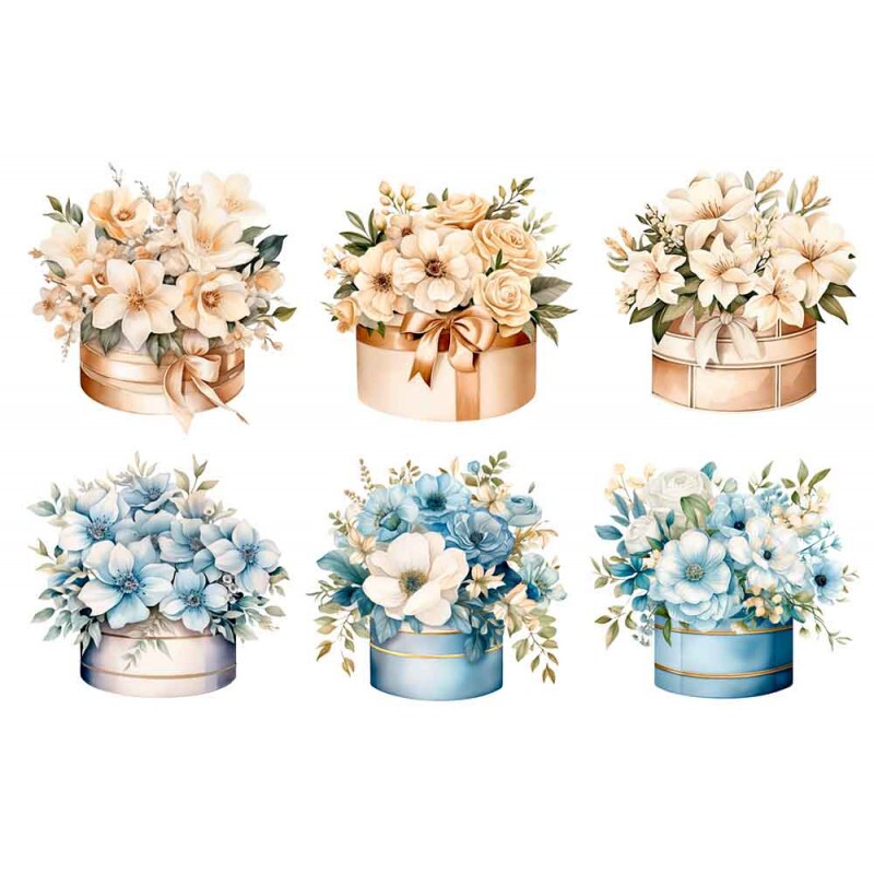 ESTAMPA FÁCIL - CAIXAS COM FLORES  CREME AZUL