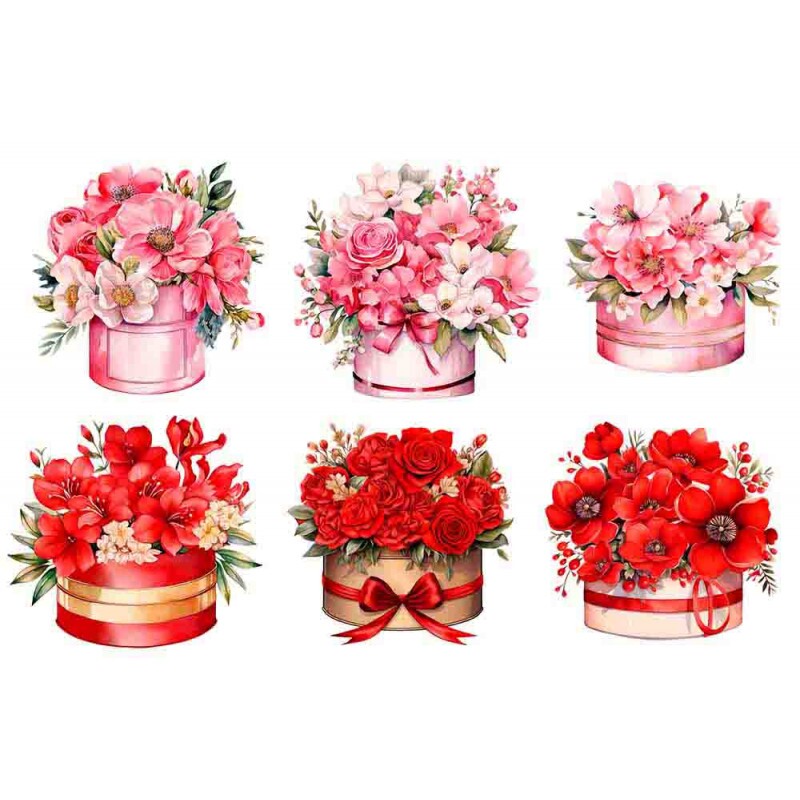 ESTAMPA FÁCIL - CAIXAS COM FLORES ROSA VERMELHO