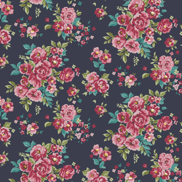 TRICOL. FLORAL MELBOURNE MARINHO - 100% ALGODÃO PREMIUM