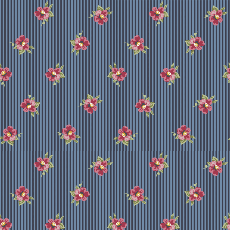 TRICOL. FLORAL LISTRADO PERTH MARINHO - 100% ALGODÃO PREMIUM