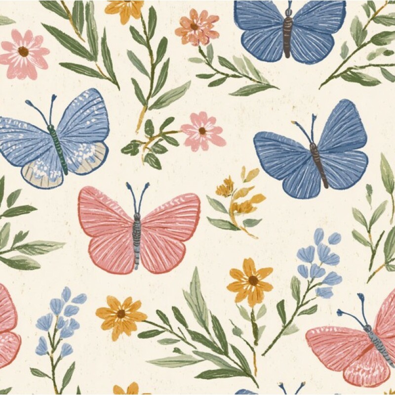 NV25 - TRICOL. BORBOLETAS CREME VA - 100%ALGODÃO - 01002/001D