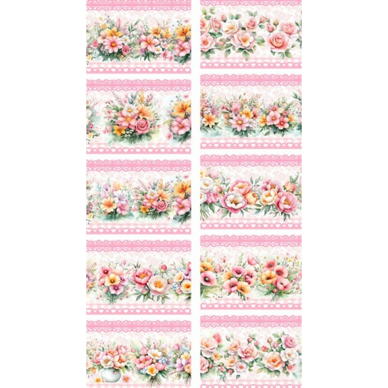 NV25 - TRICOL. BARRADO FLORES ROSAS AMARELAS - 100%ALGODÃO 00916/001D