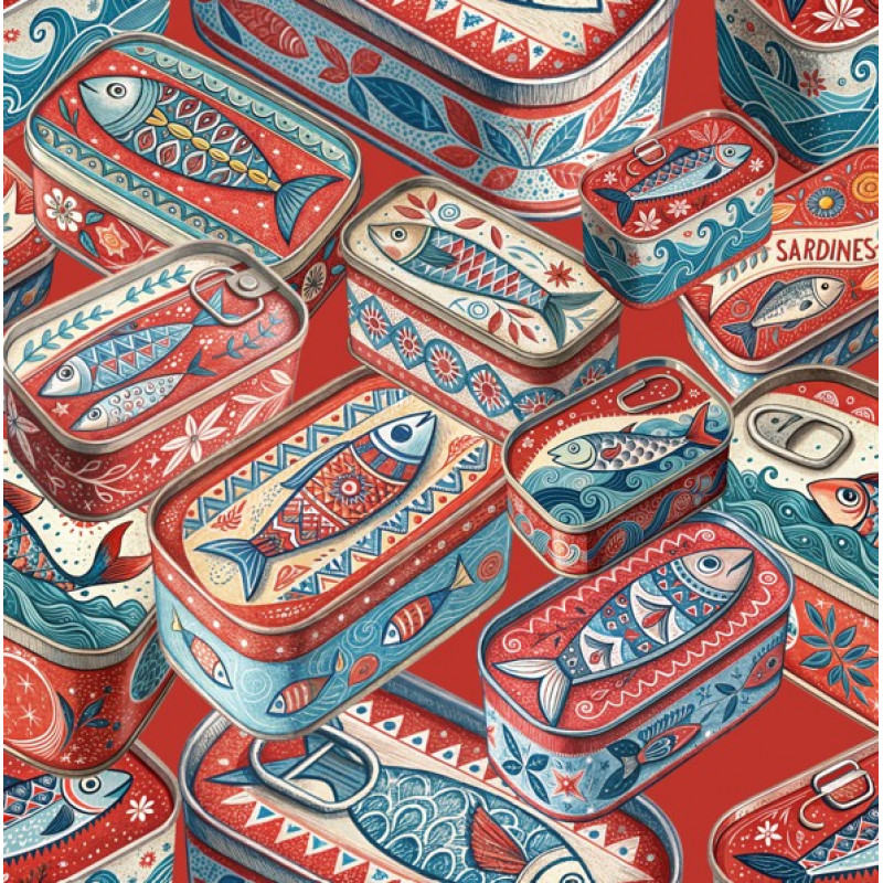 NV25 - TRICOL. LATAS DE SARDINHAS VERMELHAS - 100% ALGODÃO - A0272/001D