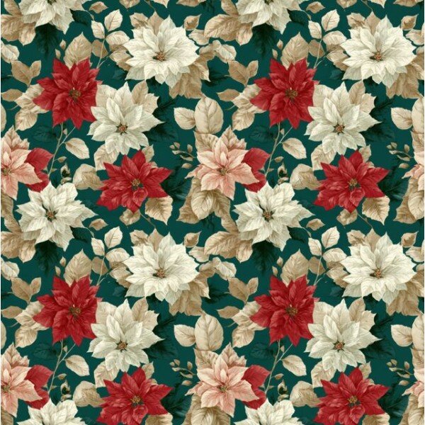 SARJA HIDRORREPELENTE - FLORAL NATAL VERMELHO - 100% ALGODÃO A8036/001