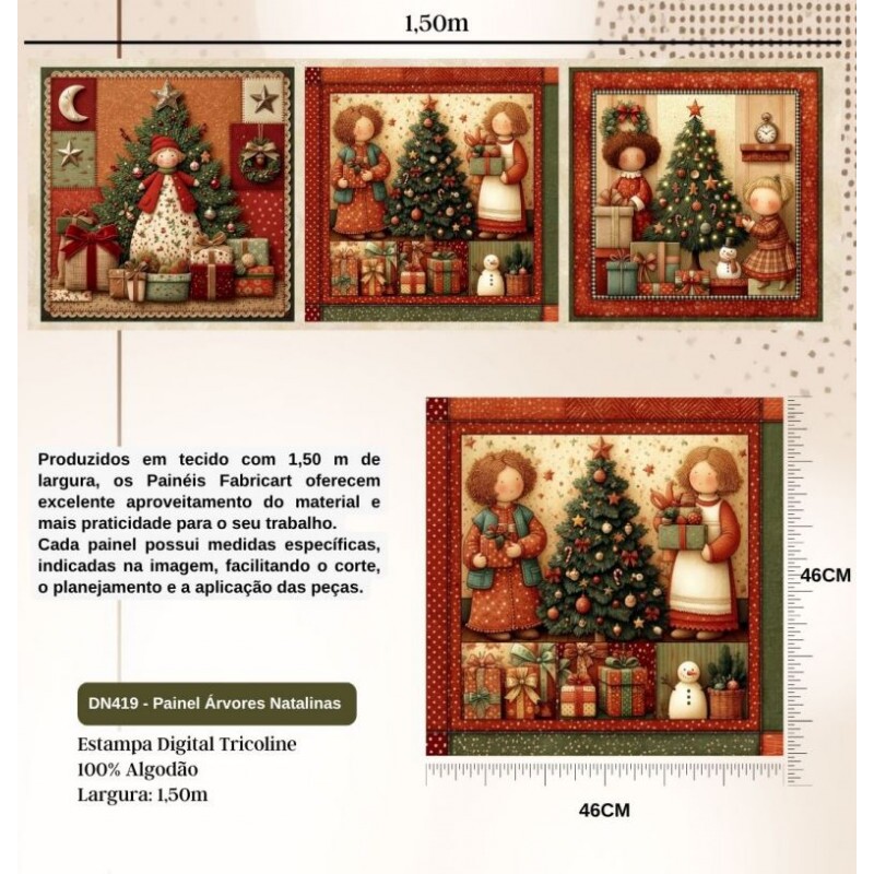 NT26 - TRICOL. PAINEL ÁRVORES DE NATAL - 100% ALGODÃO A7545/001D