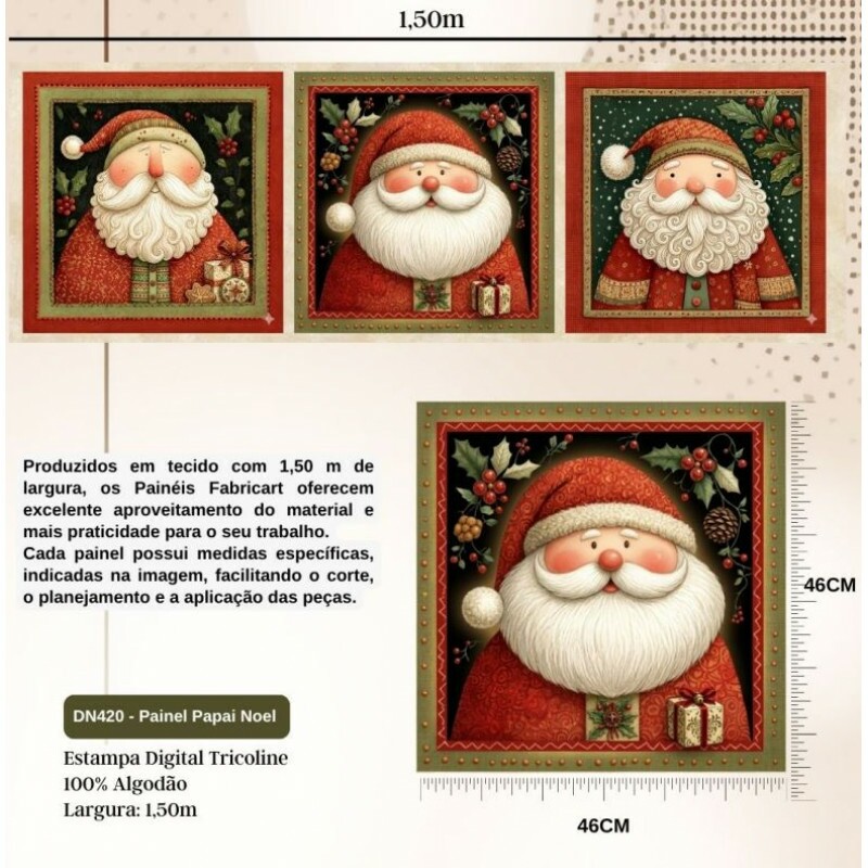 NT26 - TRICOL. PAINEL PAPAI NOEL - 100% ALGODÃO A7546/001D