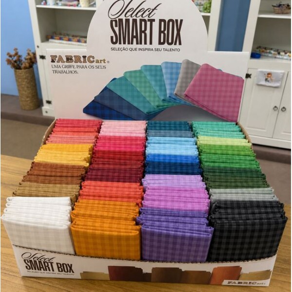 CAIXA SMART BOX TAM M COM 144 CORTES 50CM X 75CM - ESTAMP XADREZ - 100% ALGODÃO