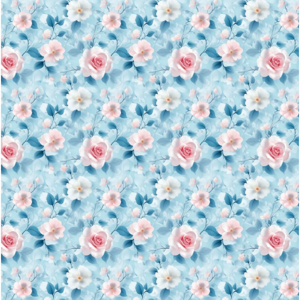 AB26 - TRICOL. WR FLORES EM AZUL - 100% ALGODÃO - A0712/001D