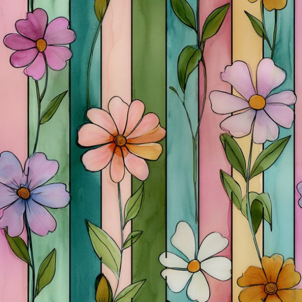 INFL26 - TRICOL. VIV FLORES EM LISTRAS - 100% ALGODÃO - A2767/001D - E15983