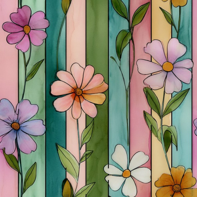 INFL26 - TRICOL. VIV FLORES EM LISTRAS - 100% ALGODÃO - A2767/001D - E15983