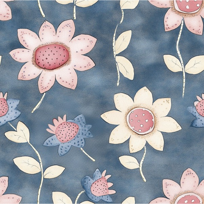 MI26 - TRICOL. FLORES NO AZUL AMANDITA  - 100% ALGODÃO - A1006/001D