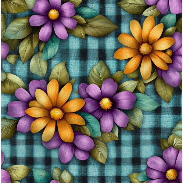 MI26 - TRICOL. FL FLORES NO XADREZ - 100% ALGODÃO - A1039/001D