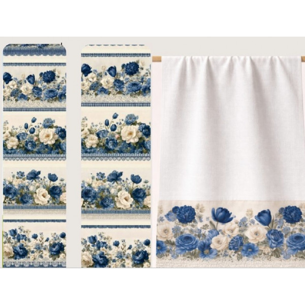 MI26 - TRICOL. BARRADO FLORES AZUIS - 100% ALGODÃO - A3160/001D