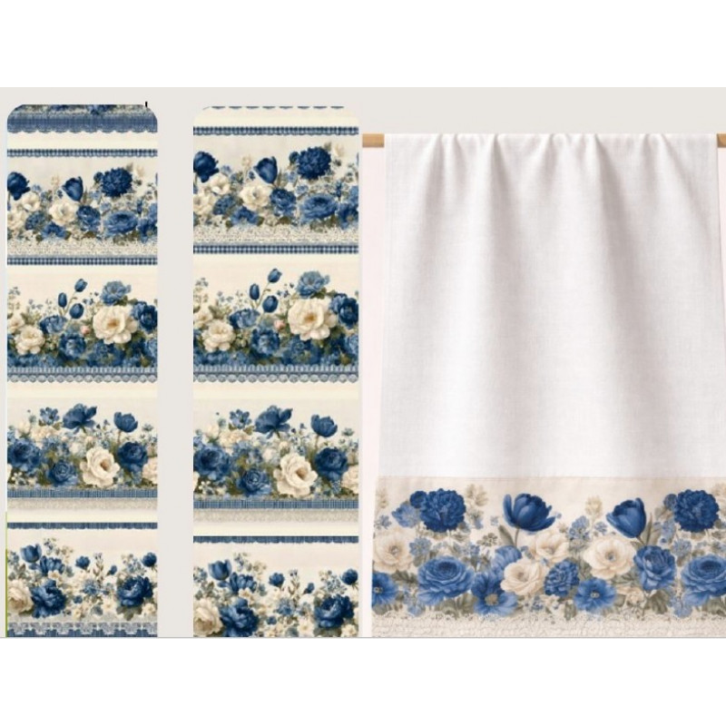 MI26 - TRICOL. BARRADO FLORES AZUIS - 100% ALGODÃO - A3160/001D