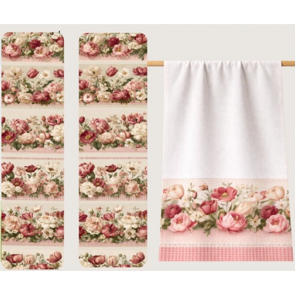 MI26 - TRICOL. BARRADO FLORES ROSÊ - 100% ALGODÃO - A3159/001D