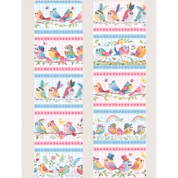 MR26 - TRICOL. BARRADO - PASSARINHOS COLORIDOS - 100% ALGODÃO