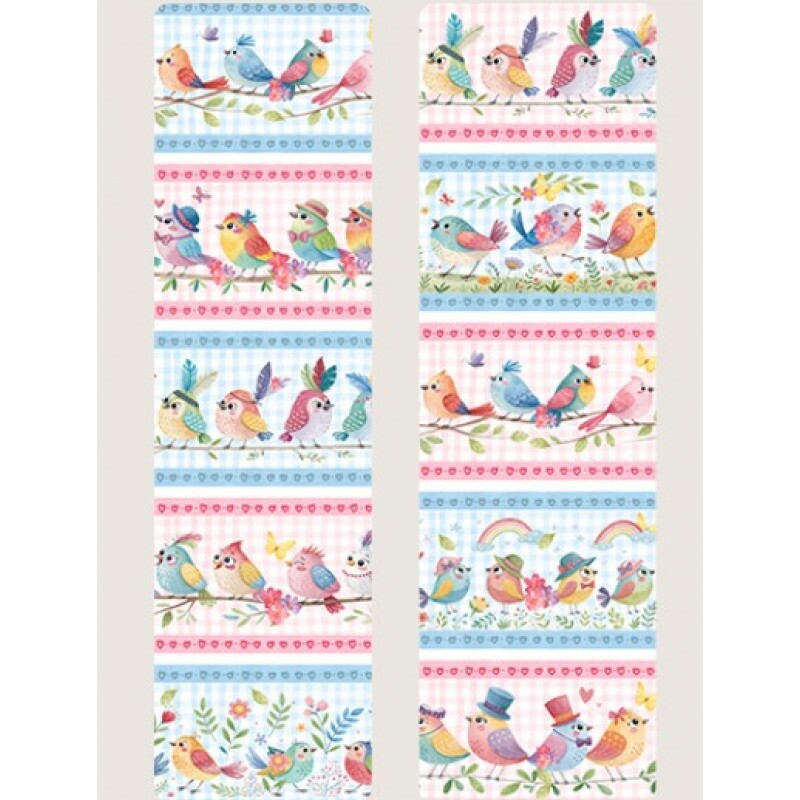 MR26 - TRICOL. BARRADO - PASSARINHOS COLORIDOS - 100% ALGODÃO