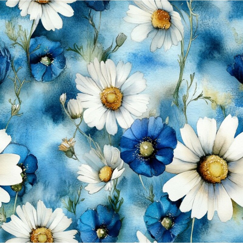 MR26 - TRICOL. BM FLORES NO AZUL - 100% ALGODÃO - 04804/001D