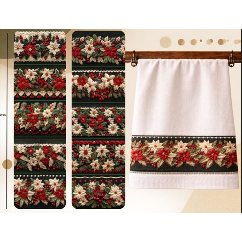 NT26 - TRICOL. NATAL BARRADO FLORES NATALINAS - 100% ALGODÃO - 85763/001D