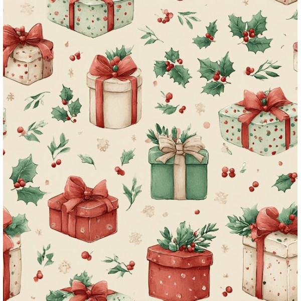 NT26 - TRICOL. NATAL RETRÔ PRESENTES - 100% ALGODÃO - A1337/001D