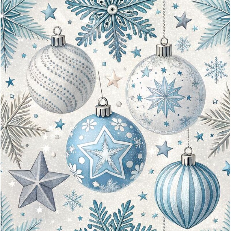 NT26 - TRICOL. NATAL BLUE SILVER BOLAS - 100% ALGODÃO - A1180/001D
