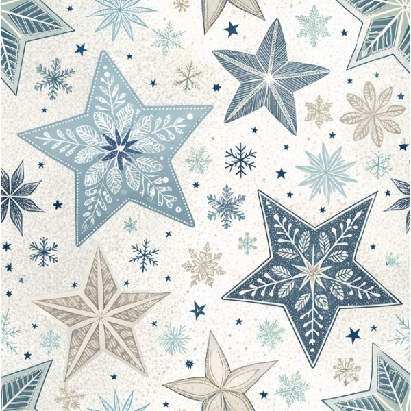 NT26 - TRICOL. NATAL BLUE SILVER ESTRELAS - 100% ALGODÃO - A1181/001D