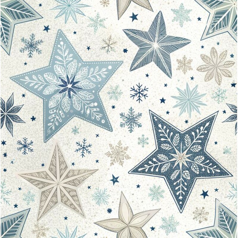 NT26 - TRICOL. NATAL BLUE SILVER ESTRELAS - 100% ALGODÃO - A1181/001D