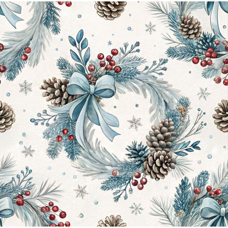 NT26 - TRICOL. NATAL BLUE SILVER PINHAS - 100% ALGODÃO - A1183/001D