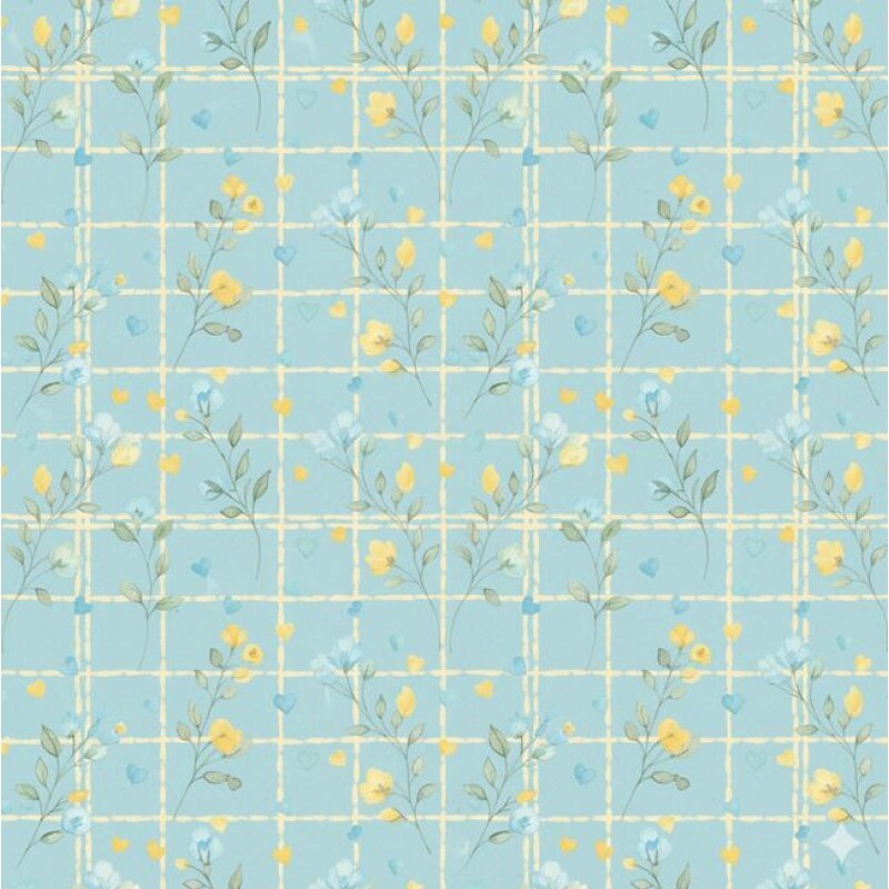 AB26 - TRICOL. MIOSOTIS AMARELO NO AZUL - 100% ALGODÃO - A2395/001D