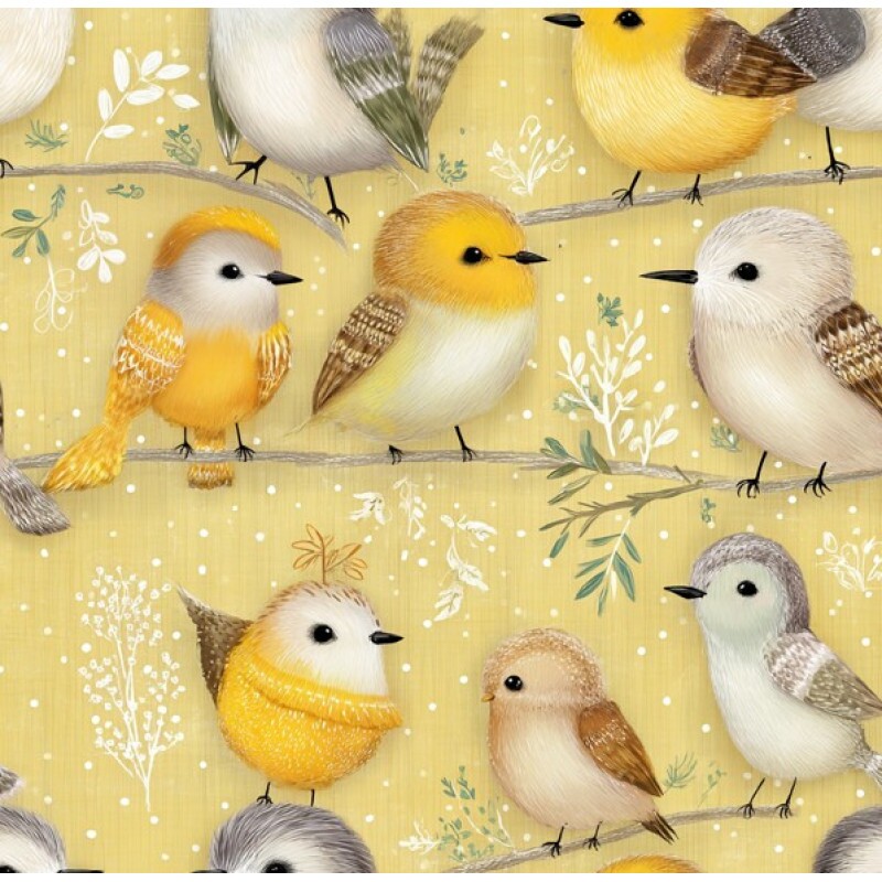 FV26 - TRICOL. PÁSSAROS AMARELINDOS - 100% ALGODÃO - 03900/001D