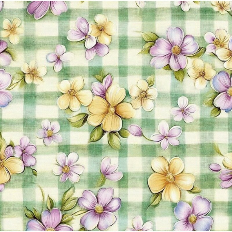 FV26 - TRICOL. BREEZY BLOSSOM FLOR XADREZ - 100% ALGODÃO - 03927/001D