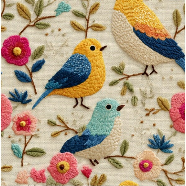 FV26 - TRICOL. PRIMAVERA PÁSSAROS - 100% ALGODÃO - 04370/001D