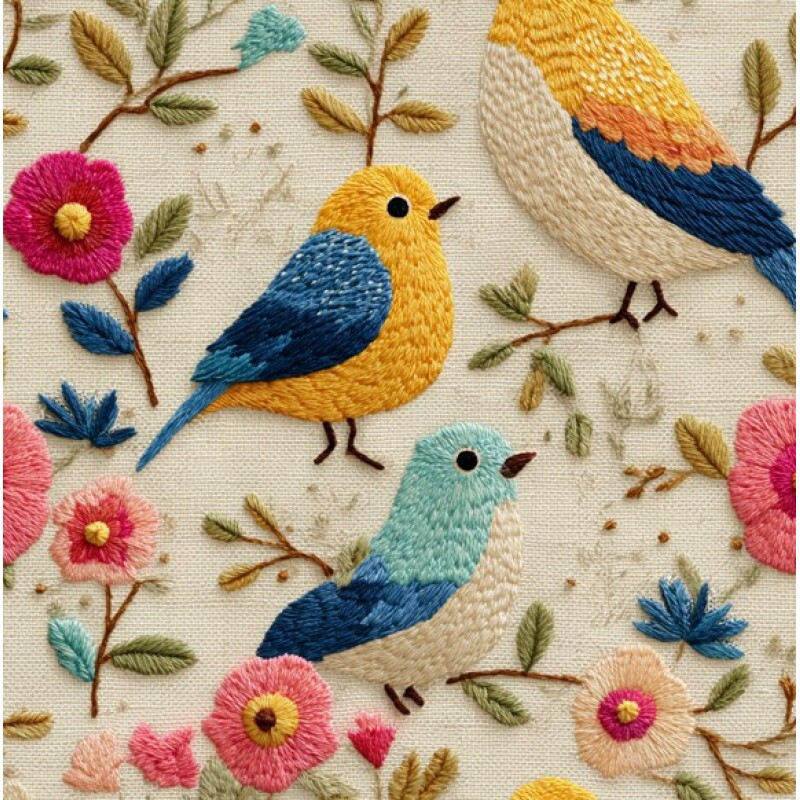 FV26 - TRICOL. PRIMAVERA PÁSSAROS - 100% ALGODÃO - 04370/001D