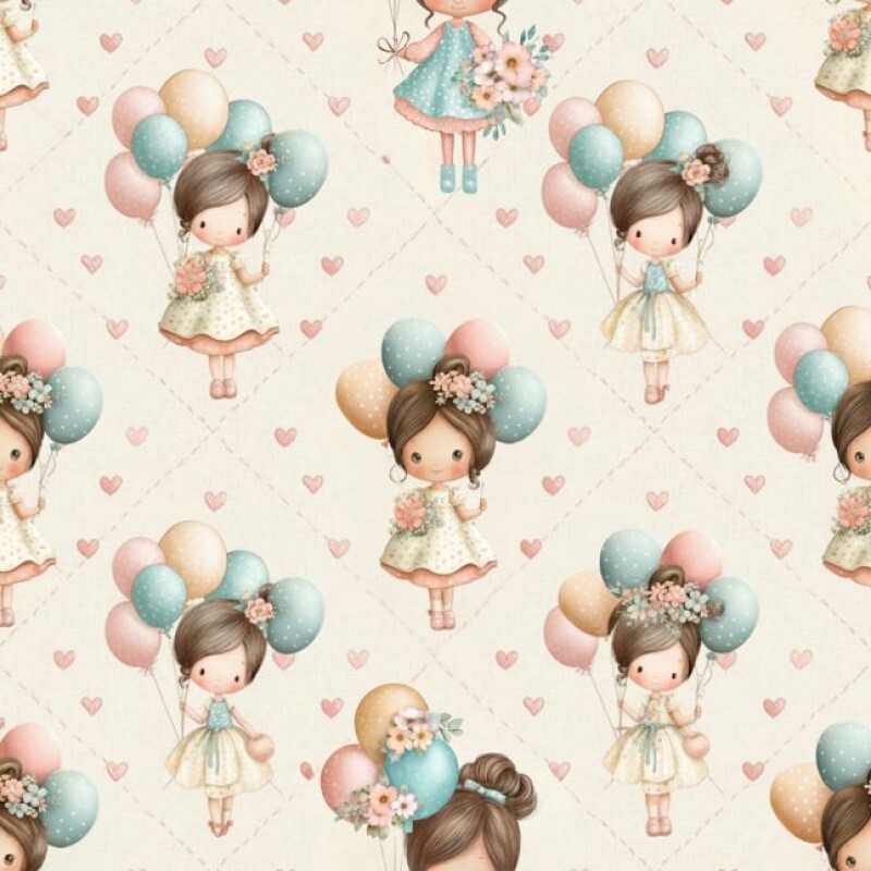 ST26 - TRICOL. DOLLS AND HEARTS - 100%ALGODÃO A2422/001D