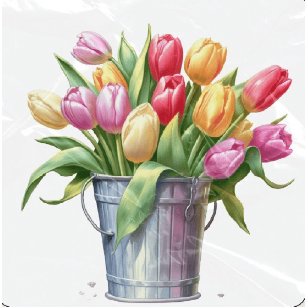 ESTAMPA FÁCIL - 9CM  X  9CM - BALDE COM TULIPAS