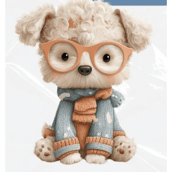 ESTAMPA FÁCIL - 9CM  X  9CM - CACHORRINHO COM ÓCULOS