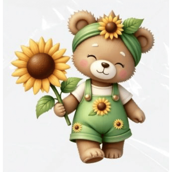 ESTAMPA FÁCIL - 9CM  X  9CM - URSINHA E GIRASSOL