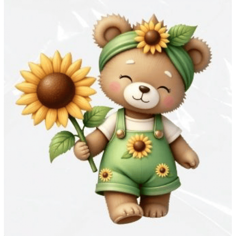 ESTAMPA FÁCIL - 9CM  X  9CM - URSINHA E GIRASSOL