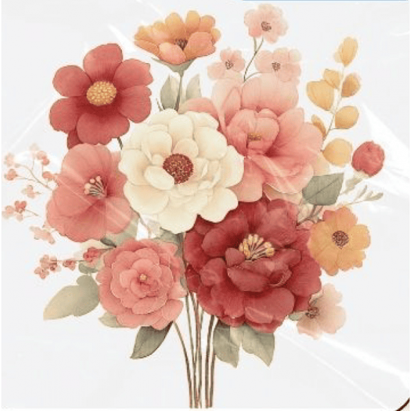 ESTAMPA FÁCIL - 9CM  X  9CM - BOUQUET CORAL