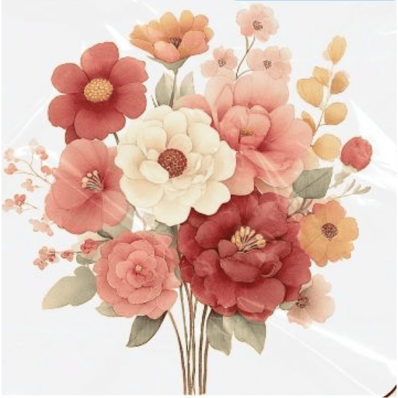 ESTAMPA FÁCIL - 9CM  X  9CM - BOUQUET CORAL