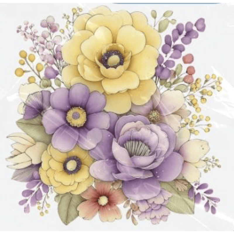 ESTAMPA FÁCIL - 9CM  X  9CM - BOUQUET AMARELO E LILÁS