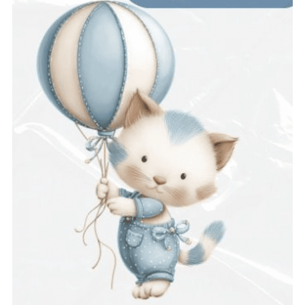 ESTAMPA FÁCIL - 9CM  X  9CM - GATINHO COM BALÕES