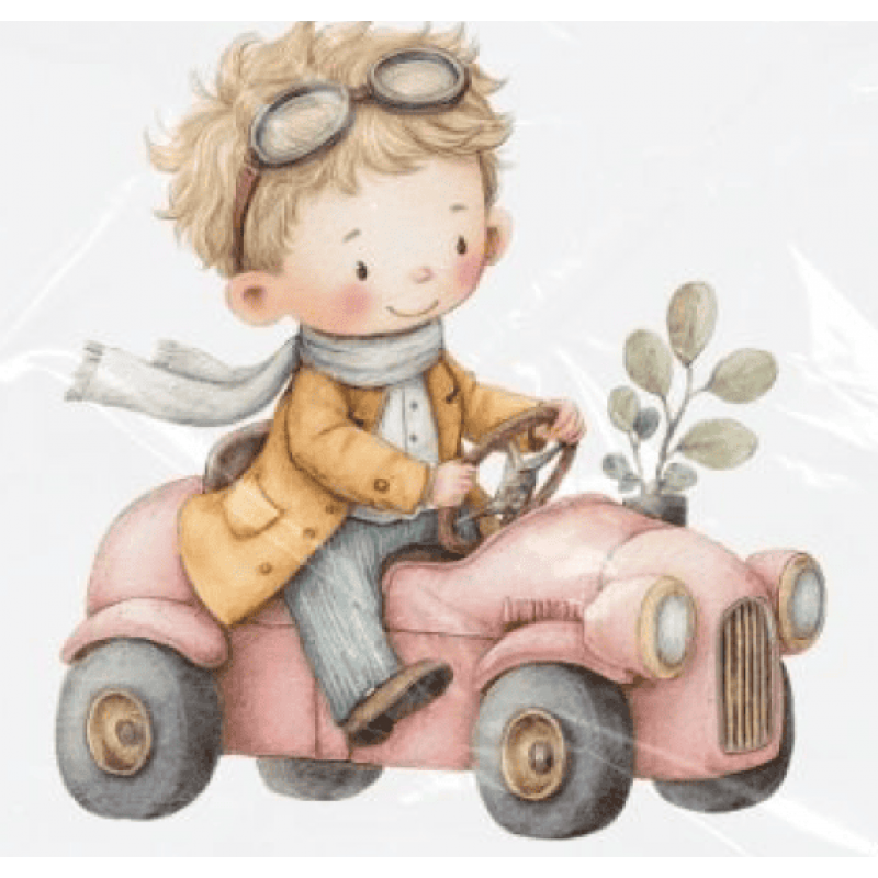 ESTAMPA FÁCIL - 9CM  X  9CM - MENINO NO CARRINHO