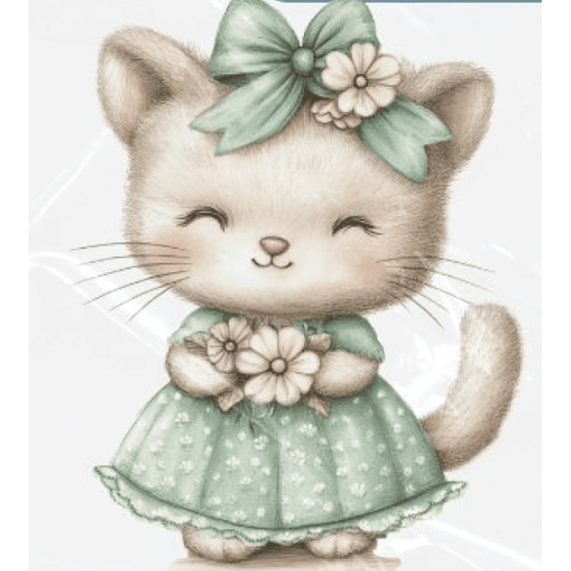 ESTAMPA FÁCIL - 9CM  X  9CM - GATINHA VERDE