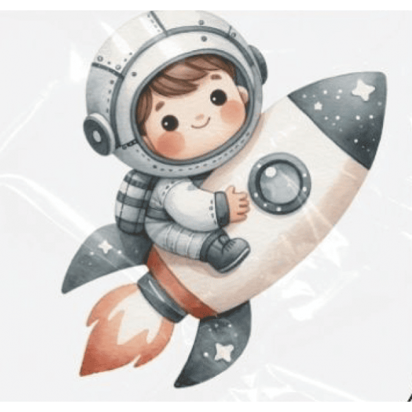 ESTAMPA FÁCIL - 9CM  X  9CM - ASTRONAUTA NO FOGUETE