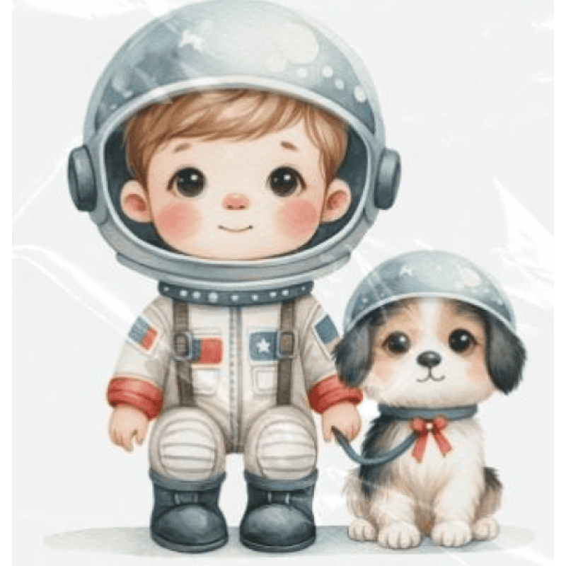 ESTAMPA FÁCIL - 9CM  X  9CM - ASTRONAUTA E PET
