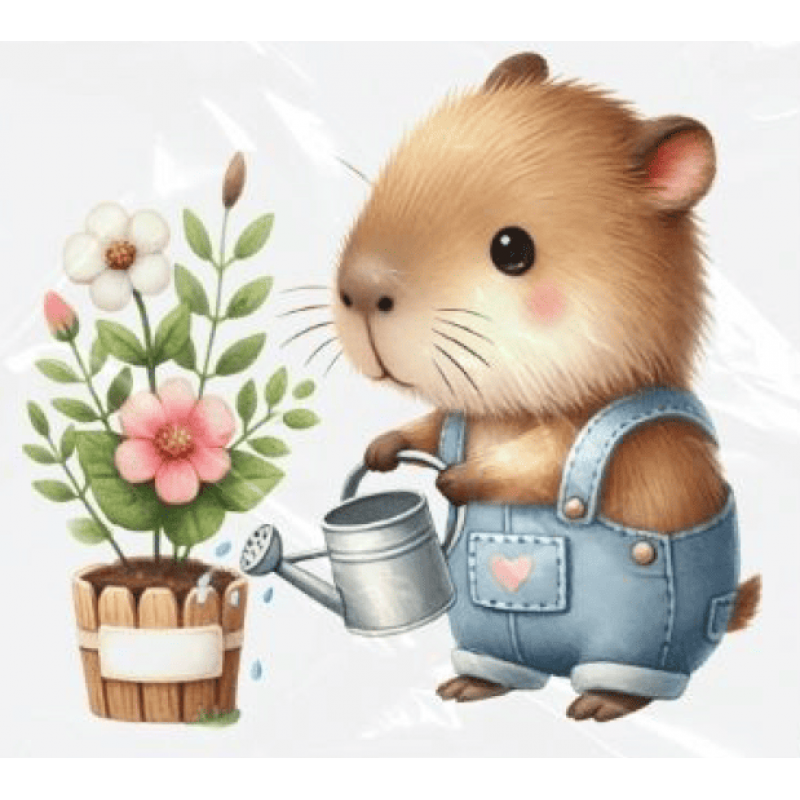 ESTAMPA FÁCIL - 9CM  X  9CM - CAPIVARA E FLOR