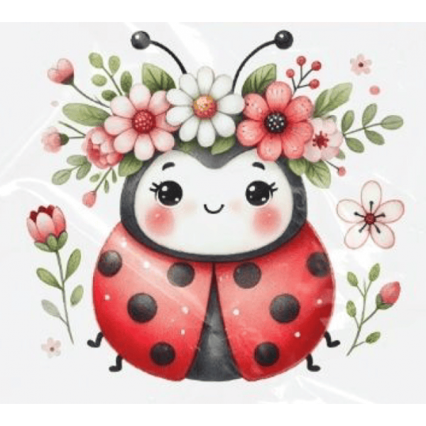 ESTAMPA FÁCIL - 9CM  X  9CM - JOANINHA COM GUIRLANDA